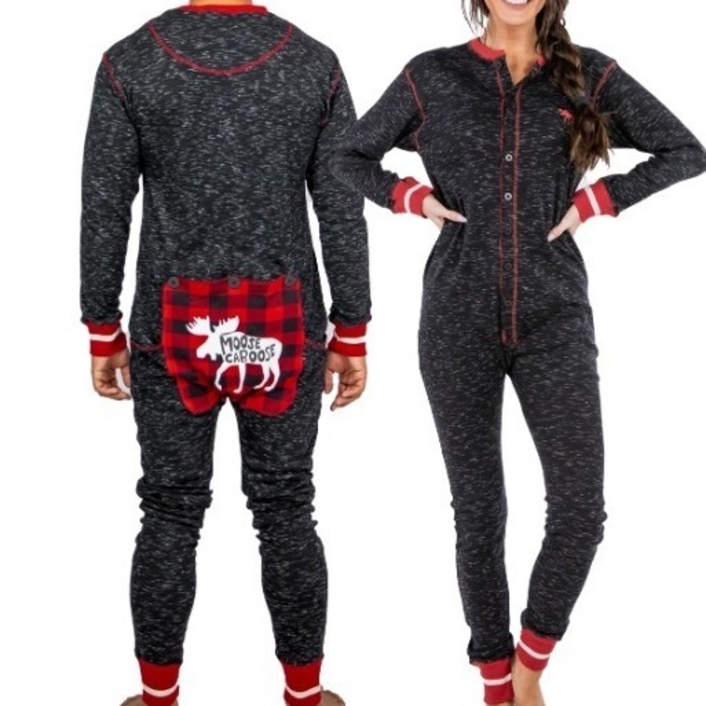 LAZY ONE Adult Unisex Large Moose Caboose One Piece Flapjack Union Suit Pajamas